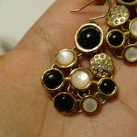Vtg Women's Oval Chandelier Rhinestone Gold Tone Statement Dangle Drop Earrings - Picture 7 of 9
